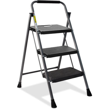 3段プログレードスチールステップスツール、330ポンドの耐荷重、タイプIAデューティ定格